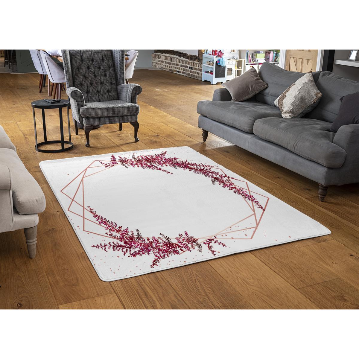 Pink Flower And Geometric Shapes Rug - Pink / 110cm – image 2