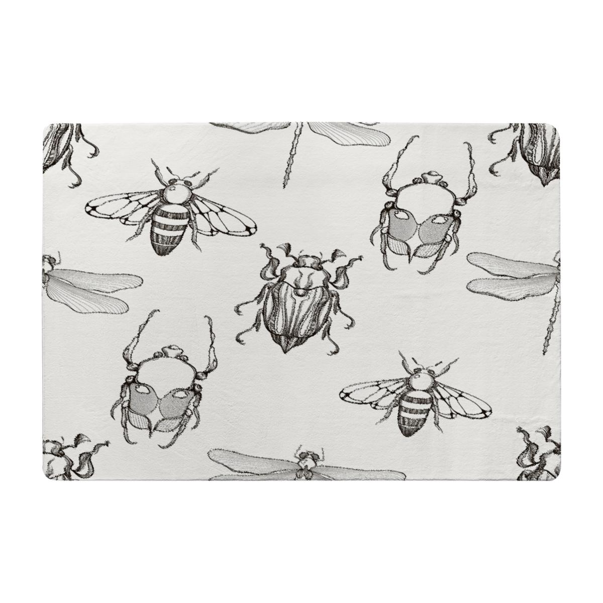 Sketch Of Scarab Beetle, May Bug, Bee And Dragonfly Designer Rug - White / 150cm – image 1