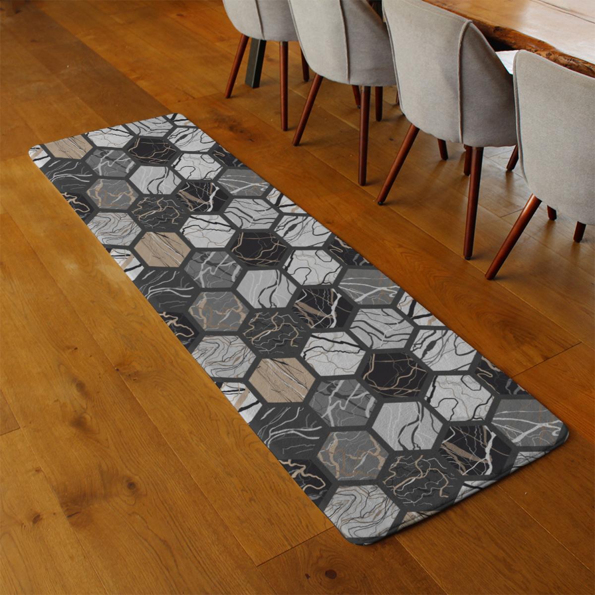 Hexagon Marble Runner Rug - Black – image 3
