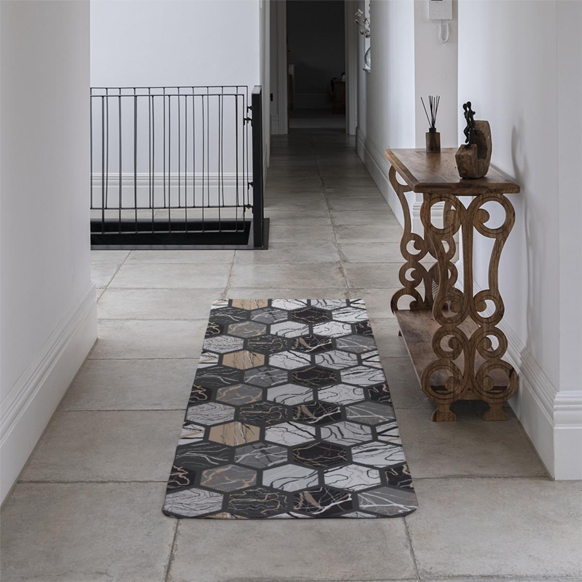 Hexagon Marble Runner Rug - Black – image 4