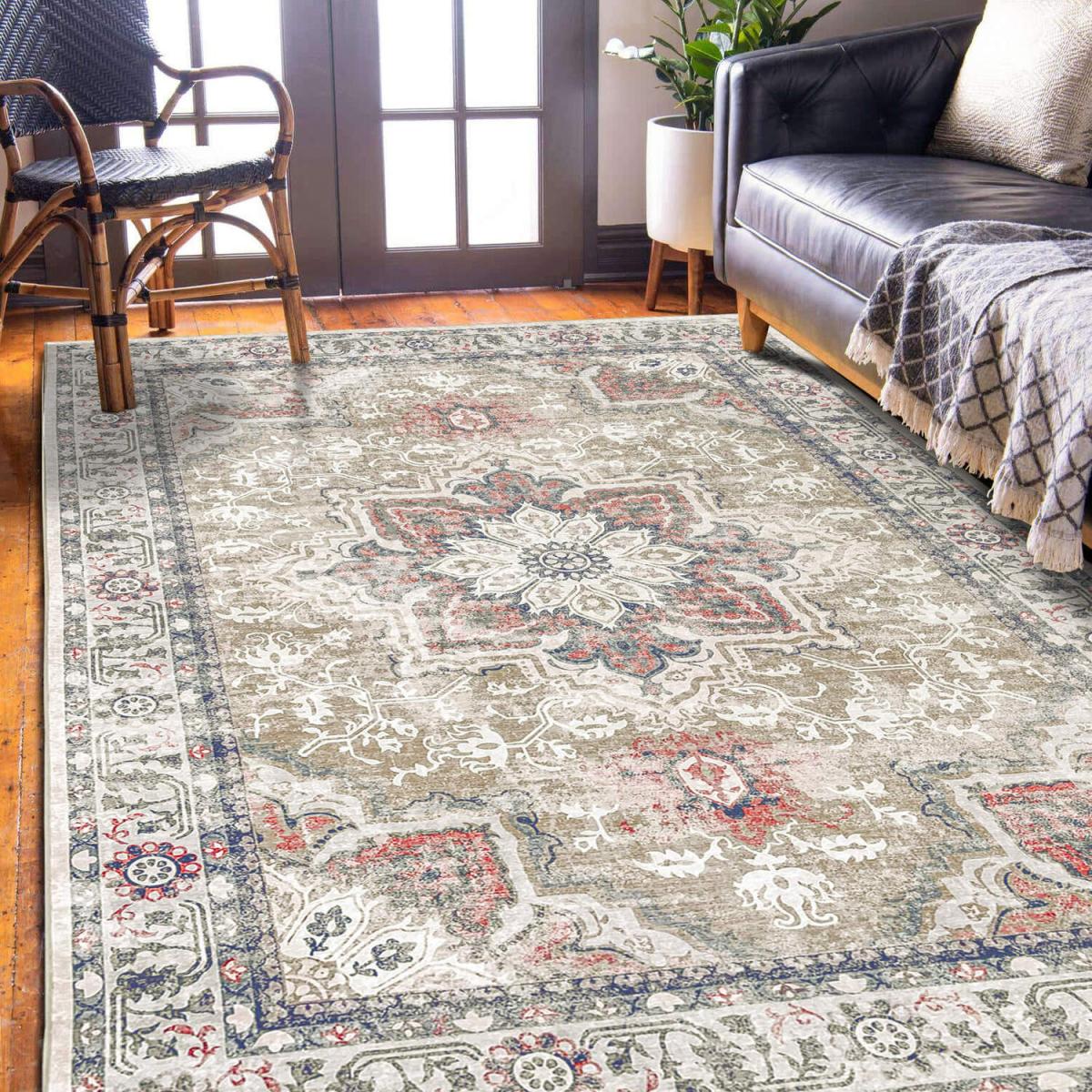 Vernal Sierra Persian Machine washable Area Rug - Beige Brown Grey / 120cm