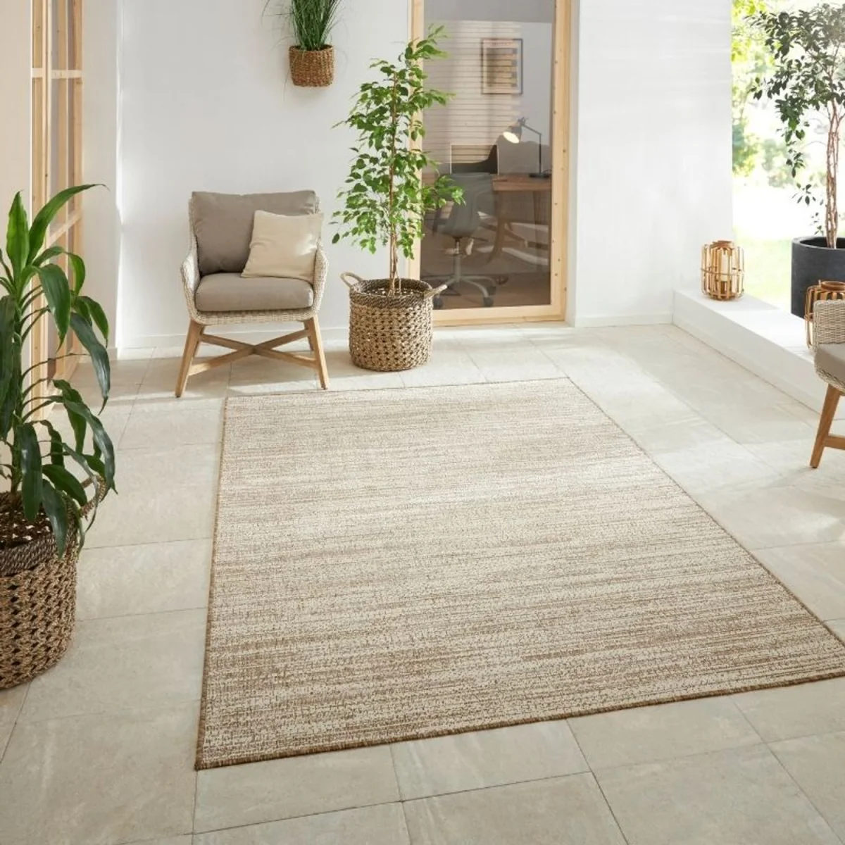 Reversible Melange Striped Indoor & Outdoor Rug Green - Beige – image 7