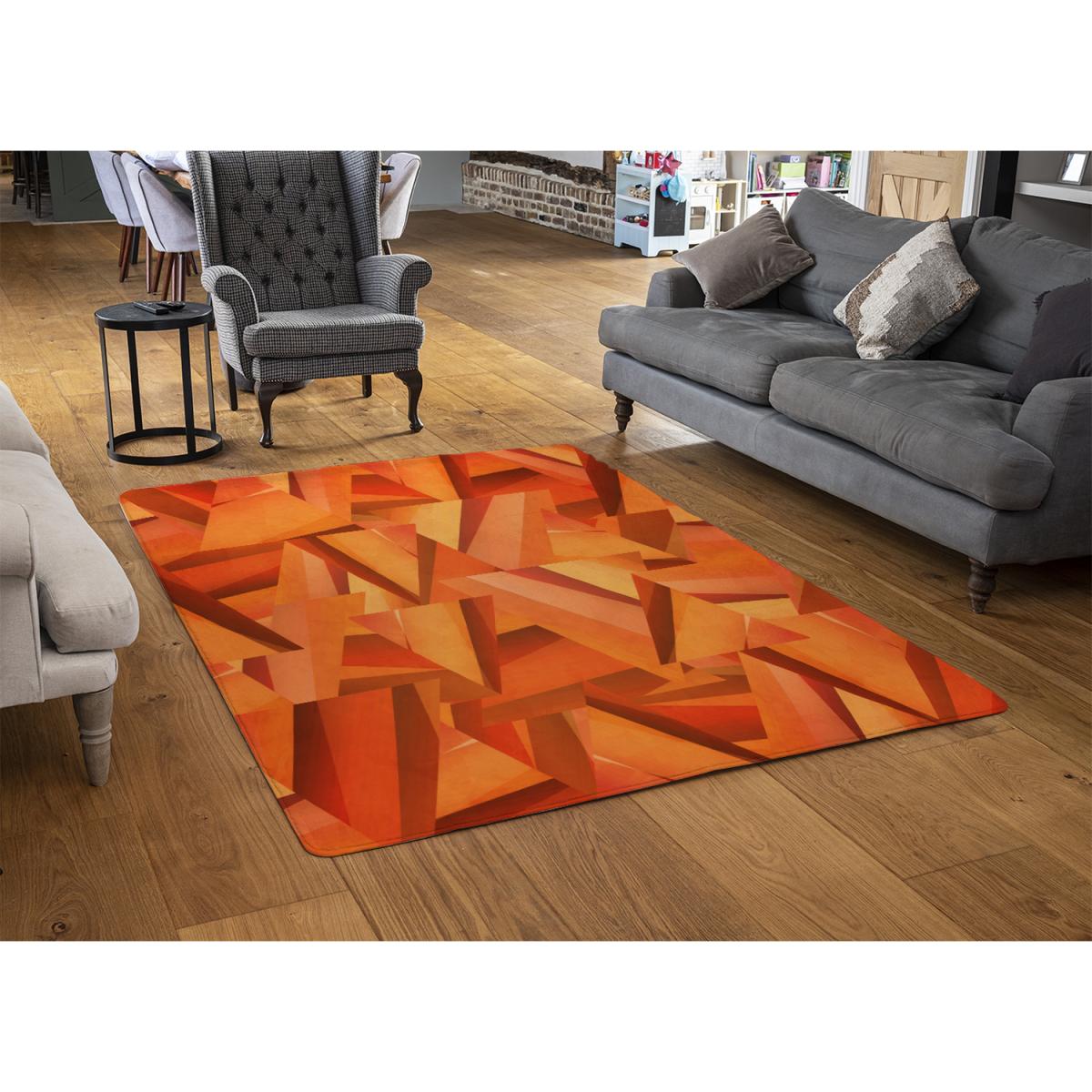 Autumn Coloured Geometric Triangle Patterns Rug - Orange / 110cm – image 2