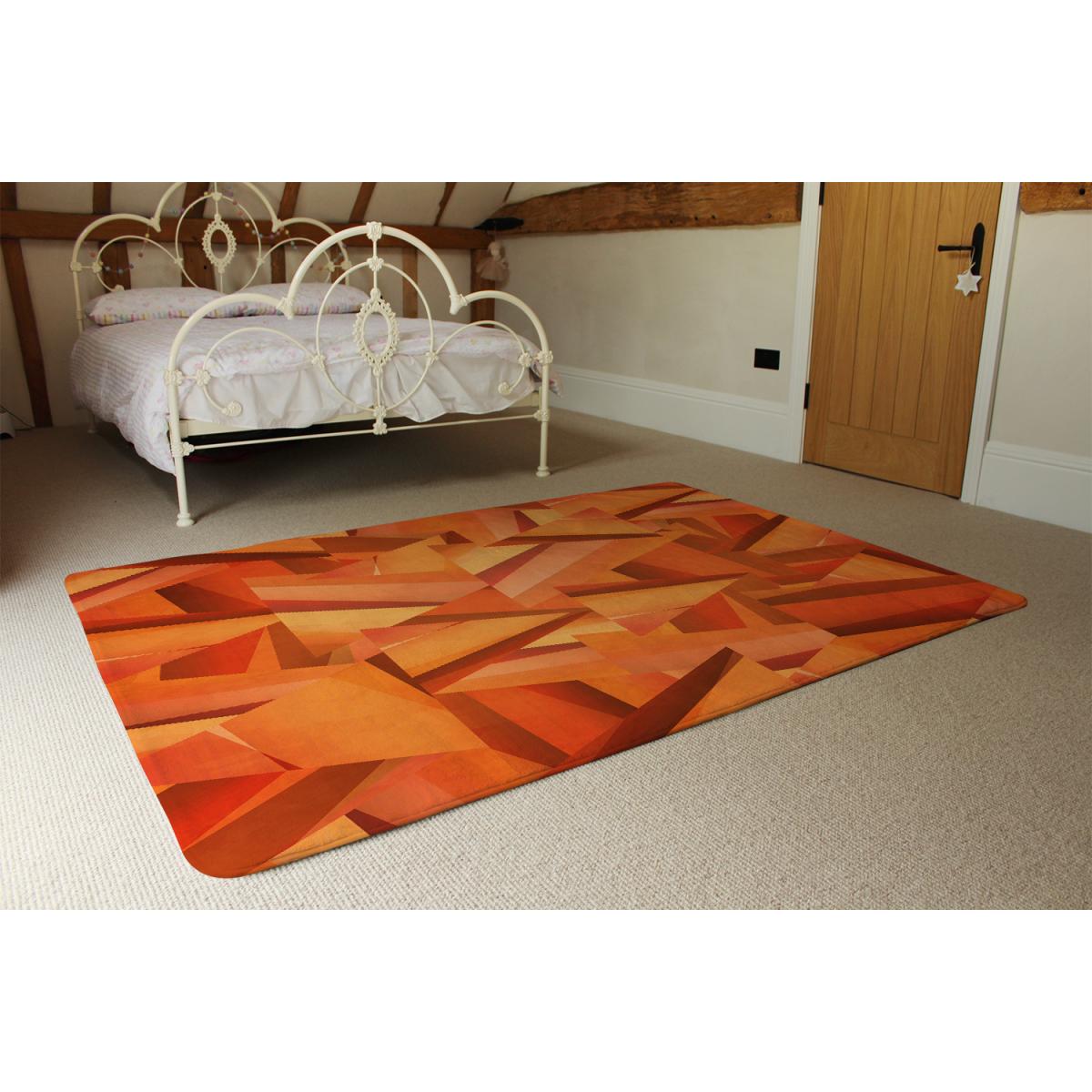 Autumn Coloured Geometric Triangle Patterns Rug - Orange / 110cm – image 3