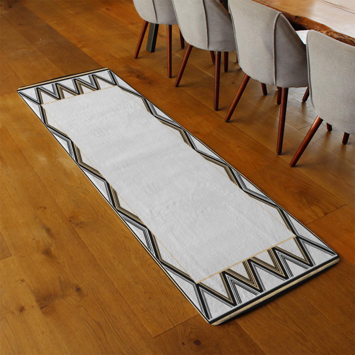 Art Deco Patterned Border Runner Rug - Black – image 3