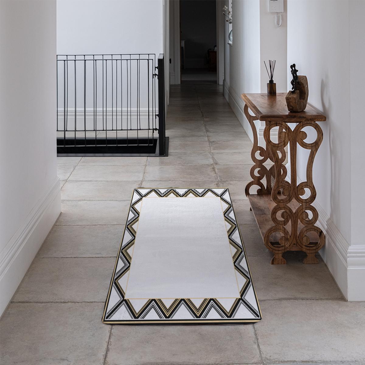 Art Deco Patterned Border Runner Rug - Black – image 4