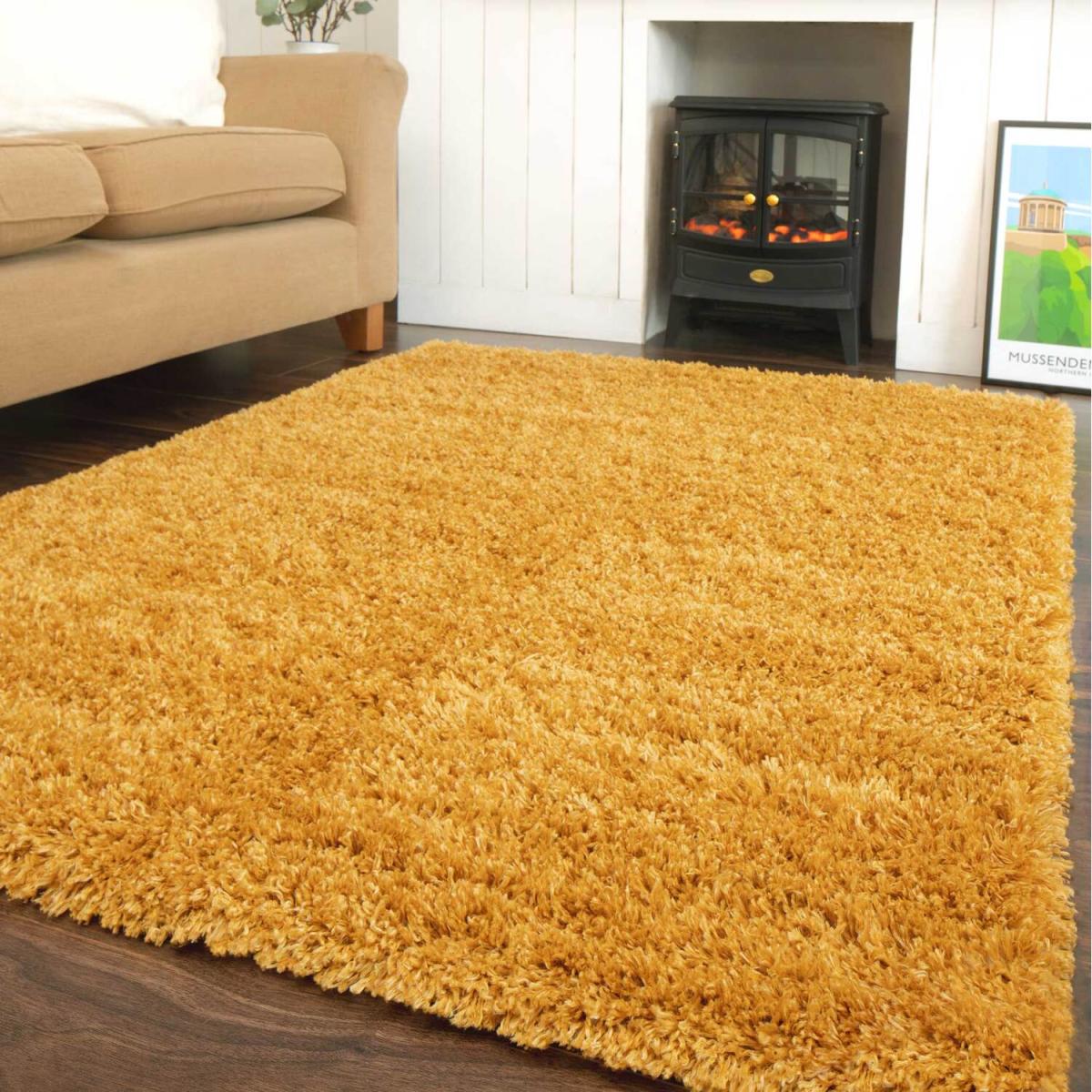 Super Soft Yellow Ochre Shaggy Living Area Rug - Ochre / 170 x 120cm – image 1