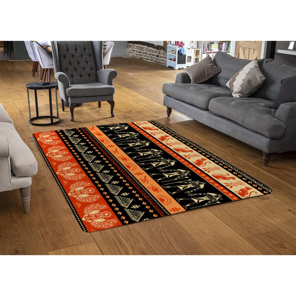 Egyptian Heiroglyphs In Orange  Black Rug - Orange / 110cm – image 3
