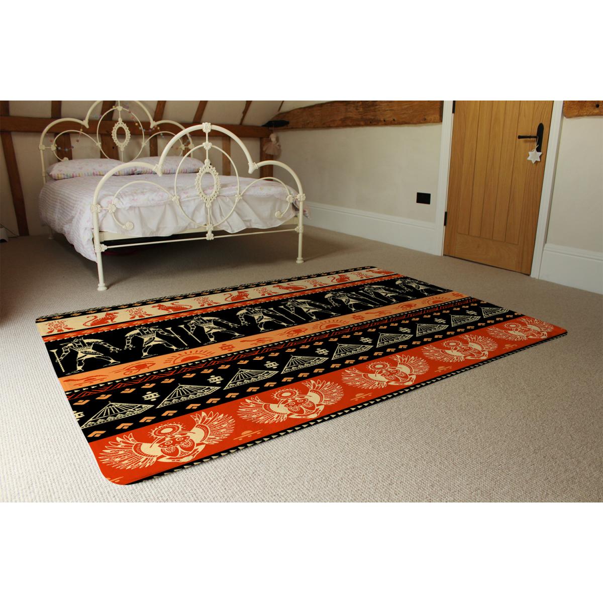 Egyptian Heiroglyphs In Orange  Black Rug - Orange / 110cm – image 4