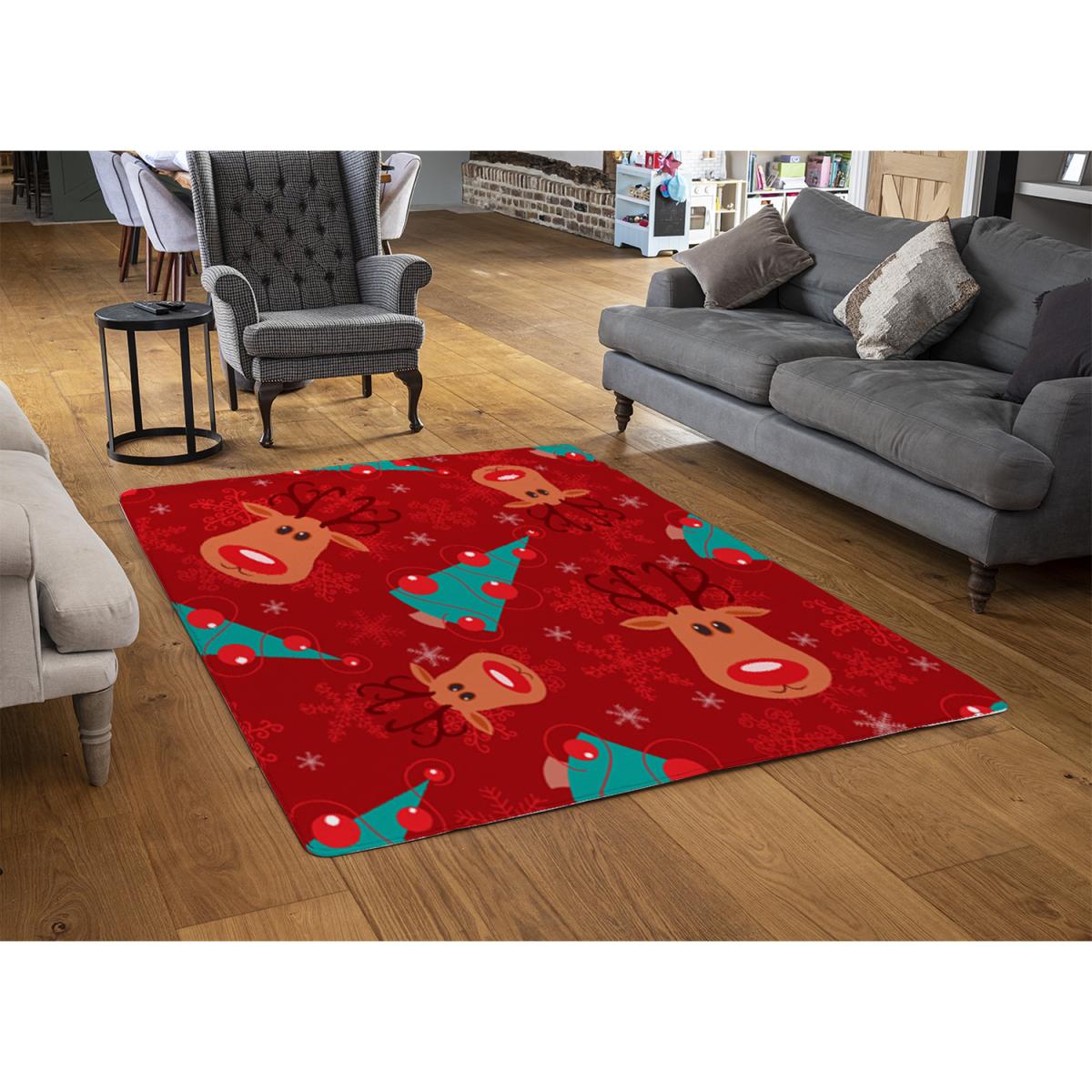 Reindeer And Tree Pattern Style Rug - red / 230cm – image 2