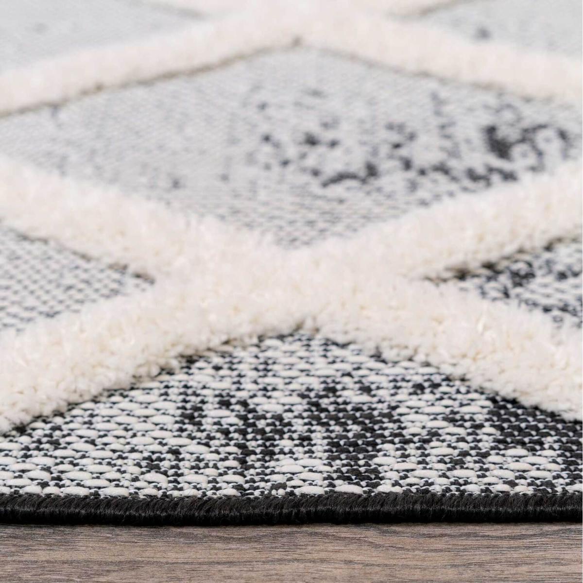 Charcoal Grey Diamond Trellis Textured Flatweave Indoor Outdoor Rug - Charcoal Grey / 150 x 80cm – image 3