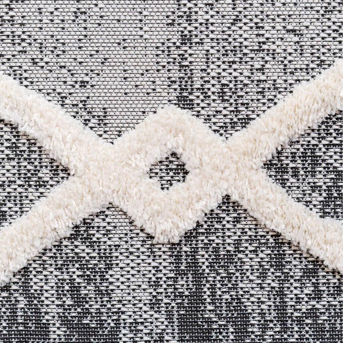Charcoal Grey Diamond Trellis Textured Flatweave Indoor Outdoor Rug - Charcoal Grey / 150 x 80cm – image 4