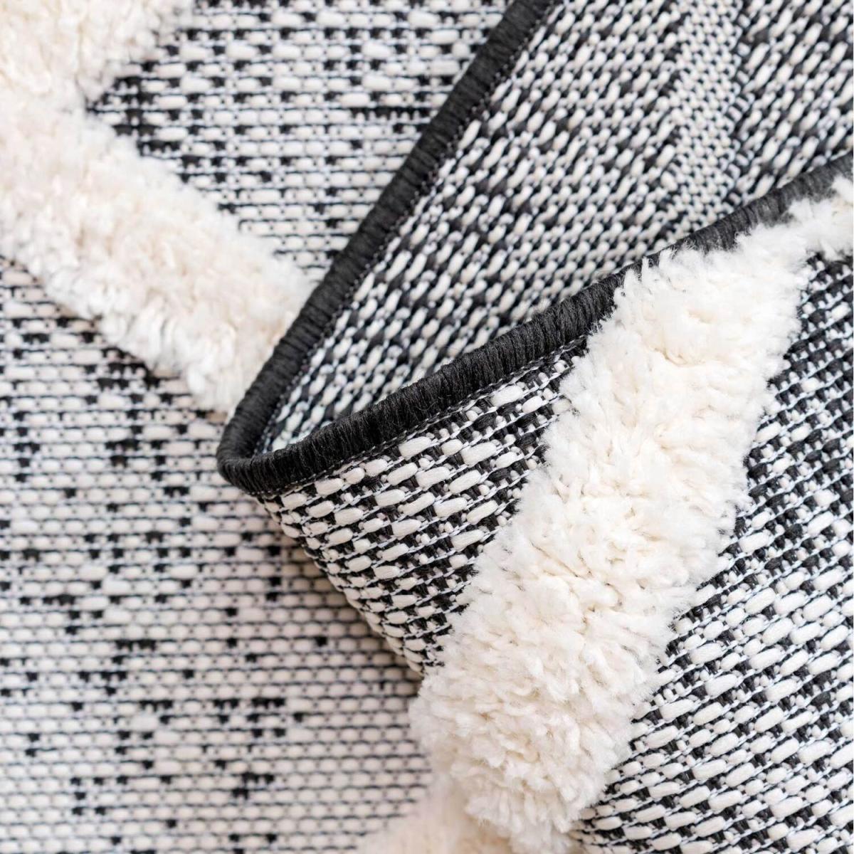 Charcoal Grey Diamond Trellis Textured Flatweave Indoor Outdoor Rug - Charcoal Grey / 150 x 80cm – image 5