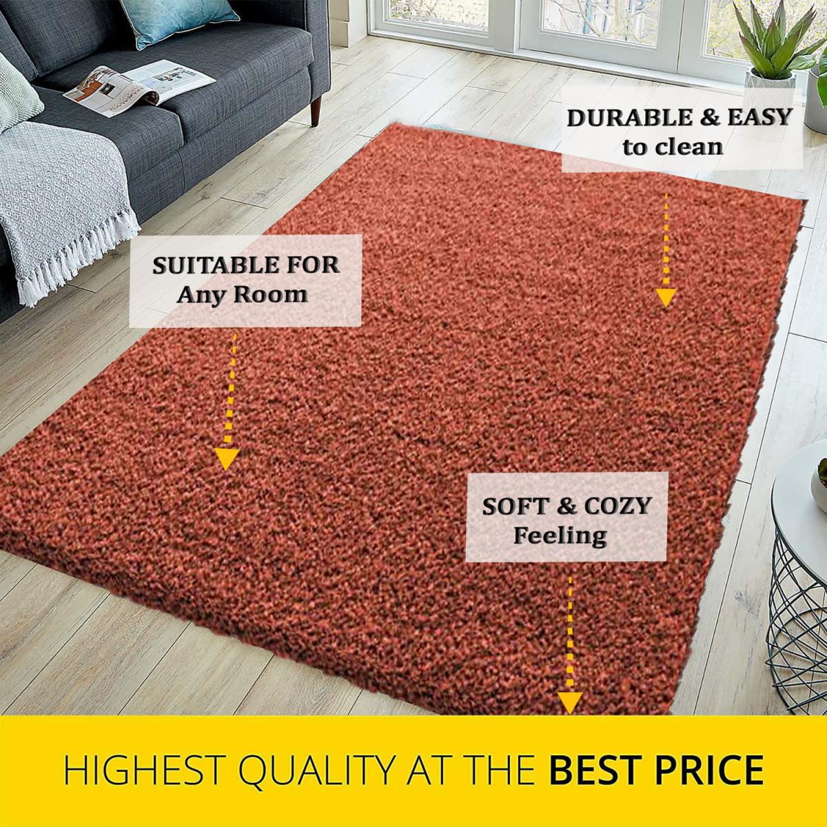 Abaseen Terracotta Shaggy Rug Rectangular Soft Touch Thick Pile - Terracotta / 230cm – image 2