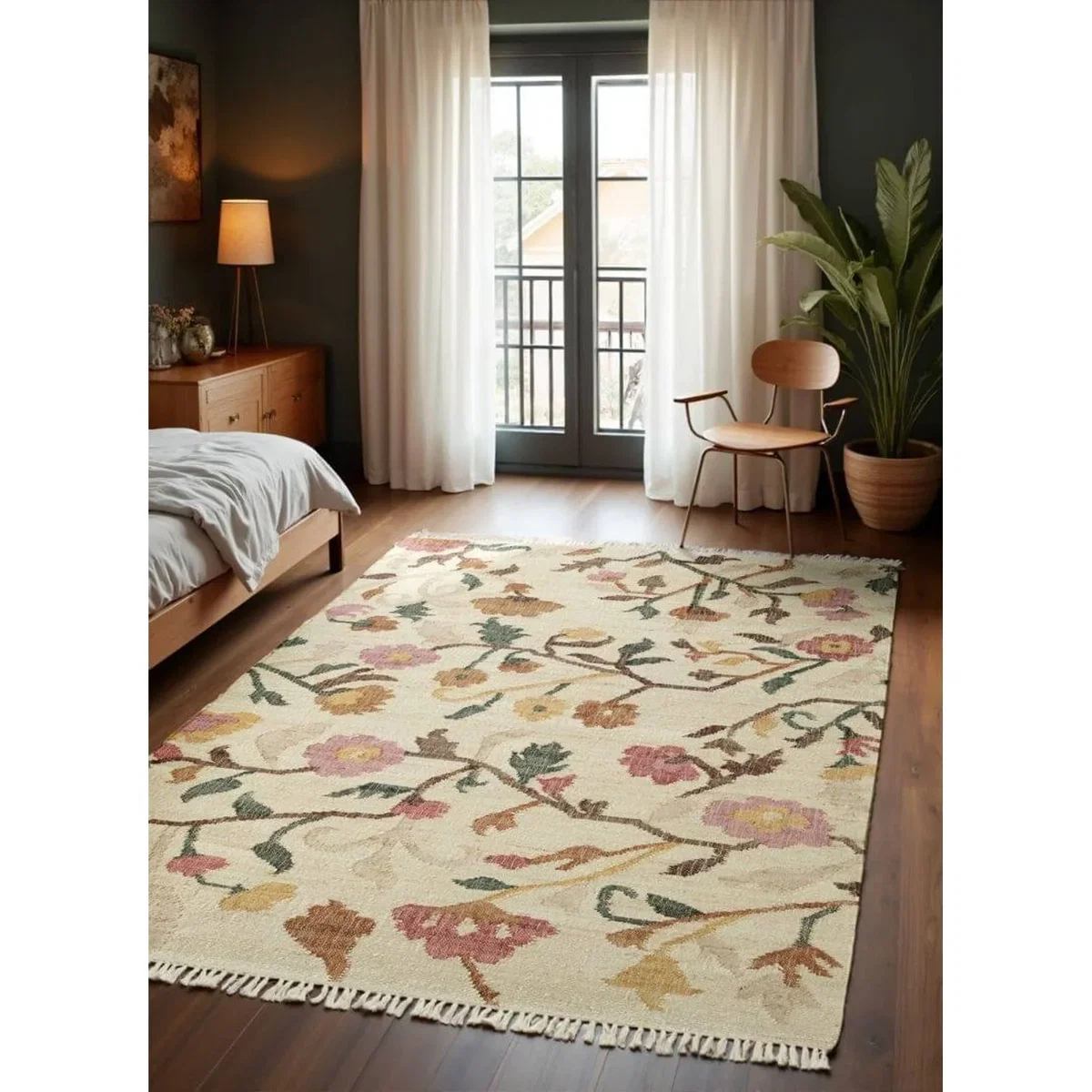 Hanse Home Elle Decoration Roya Afghan Kelim Violette Jute Floral Rug Cream - Cream / 150.0cm – image 7