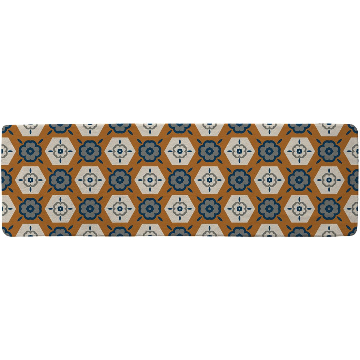 Rust Orange Background With Gray Navy Blue And Beige Runner Rug - Brown – image 2