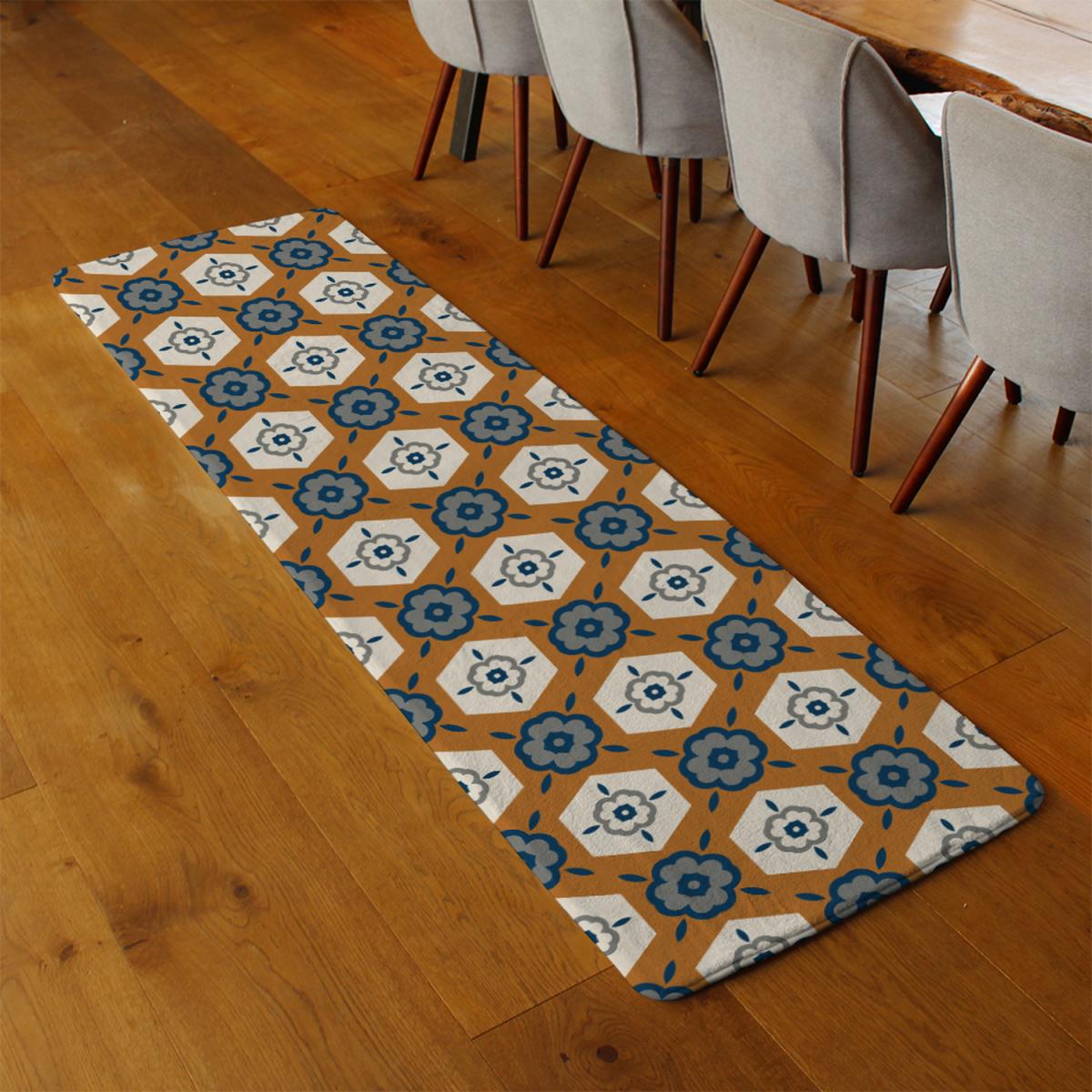 Rust Orange Background With Gray Navy Blue And Beige Runner Rug - Brown – image 3