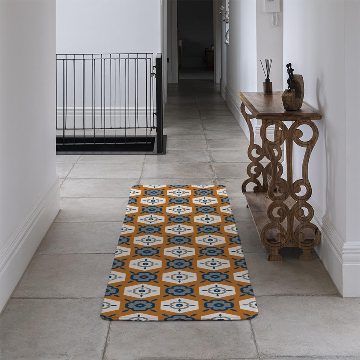 Rust Orange Background With Gray Navy Blue And Beige Runner Rug - Brown – image 4