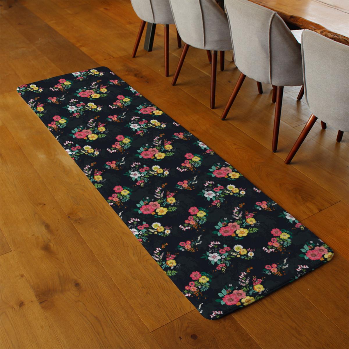 Floral Pattern Runner Rug - Black – image 3