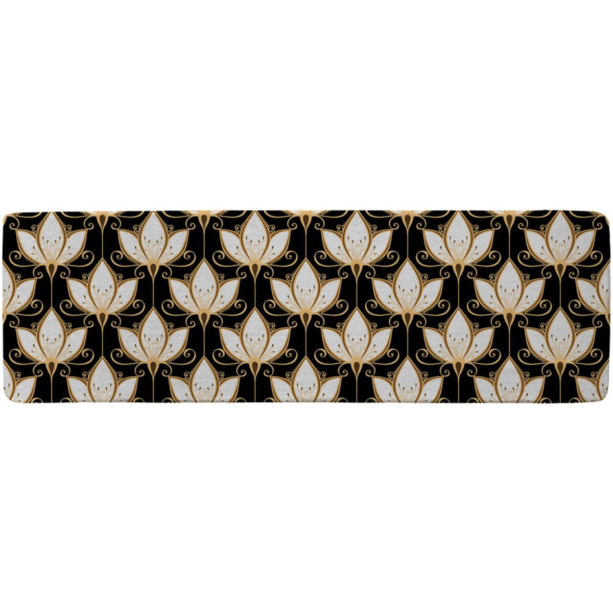 Black Gold Floral Pattern Runner Rug - Gold – image 2