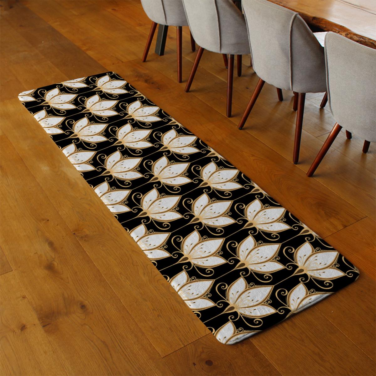 Black Gold Floral Pattern Runner Rug - Gold – image 3