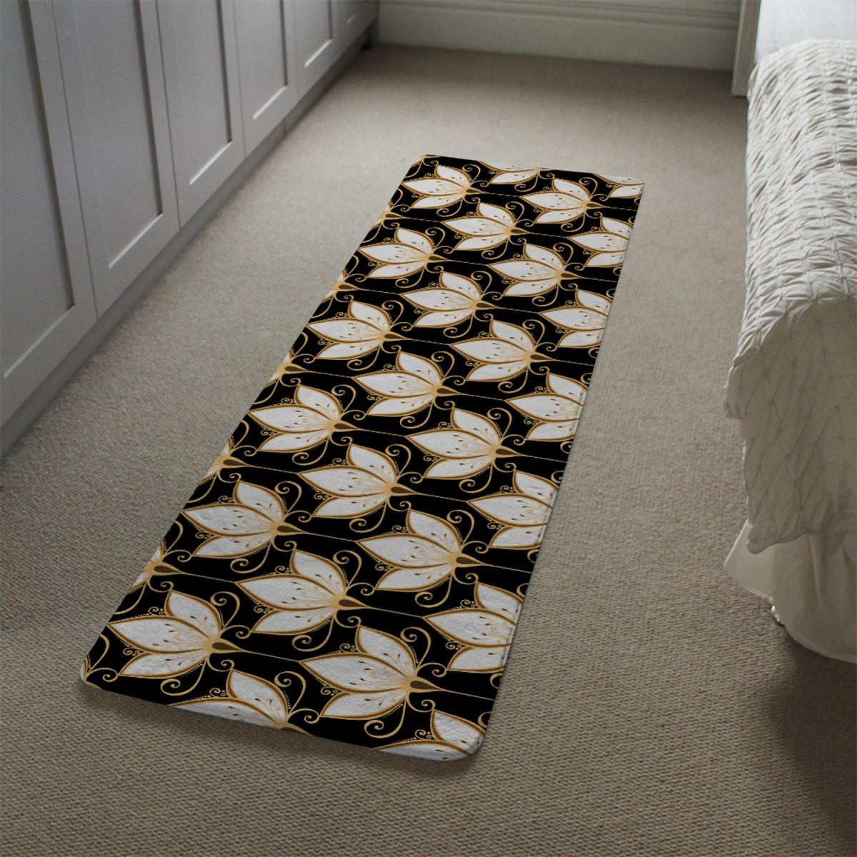 Black Gold Floral Pattern Runner Rug - Gold – image 1