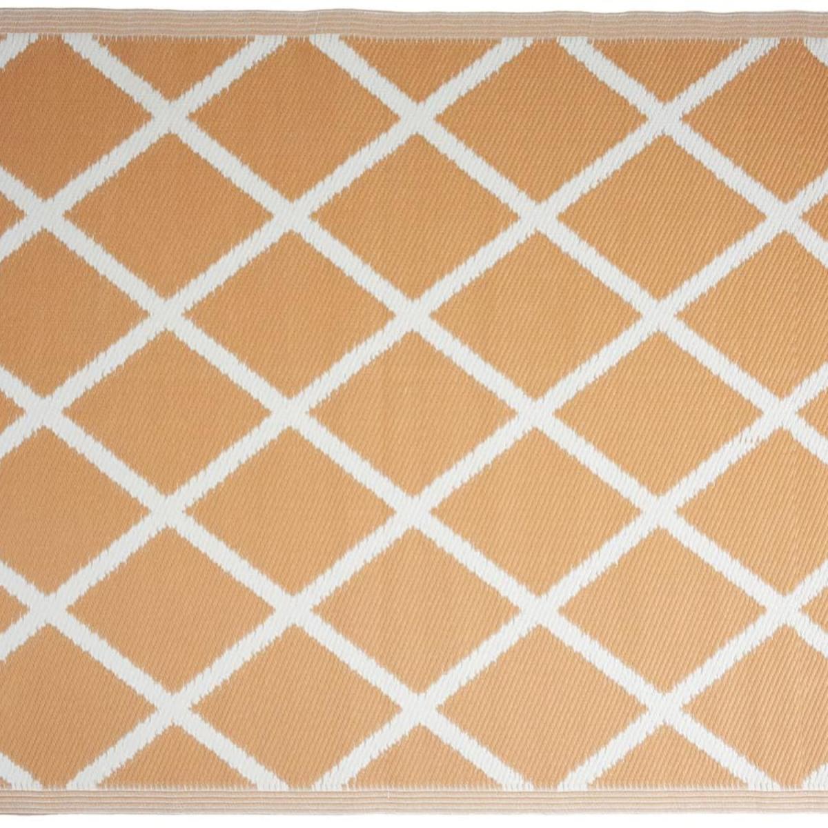 Orange Diamond Squares Outdoor Camping Rug Mat - Orange & White