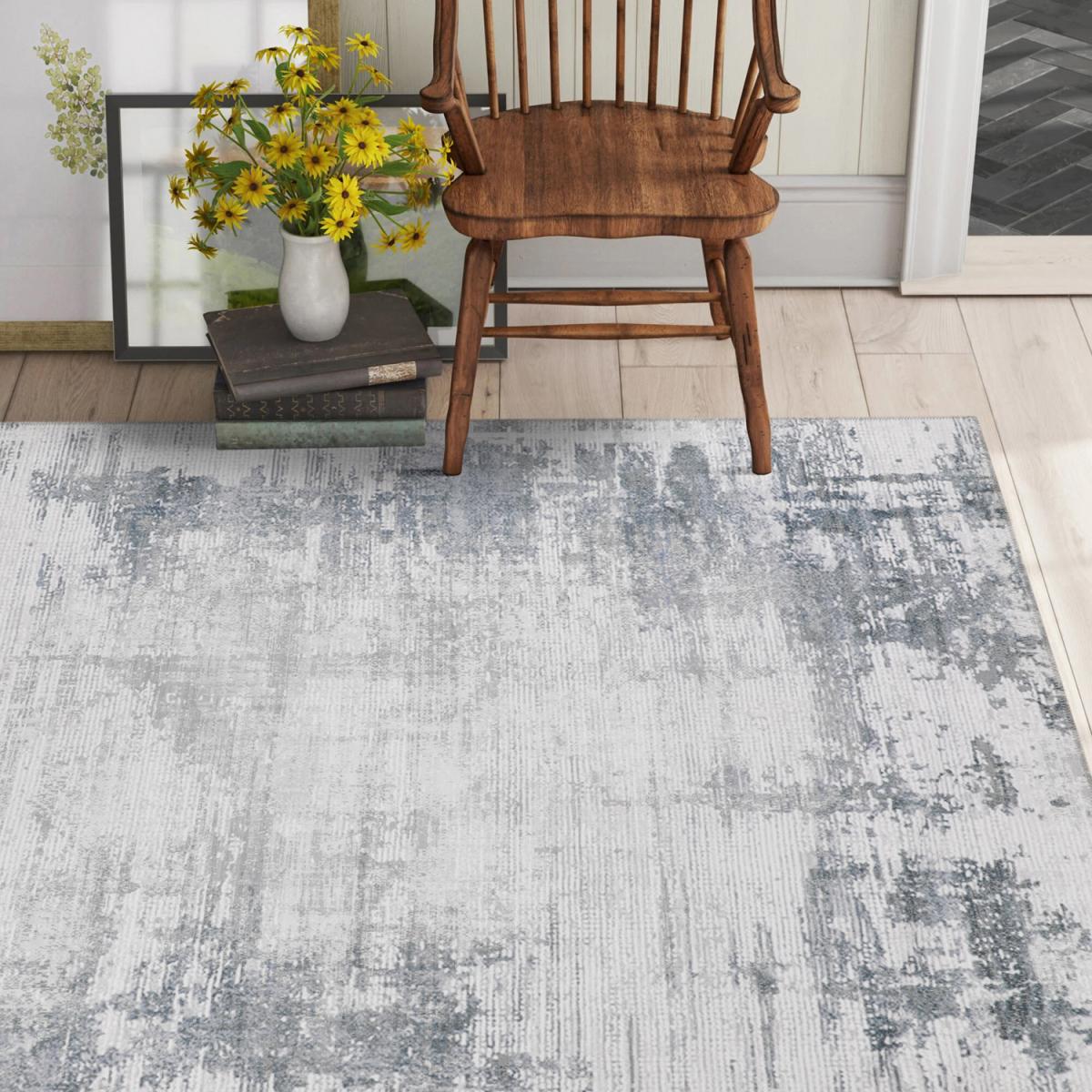 Flatweave London Abstract Chenille Rug - Grey and Blue / 80x200cm – image 1