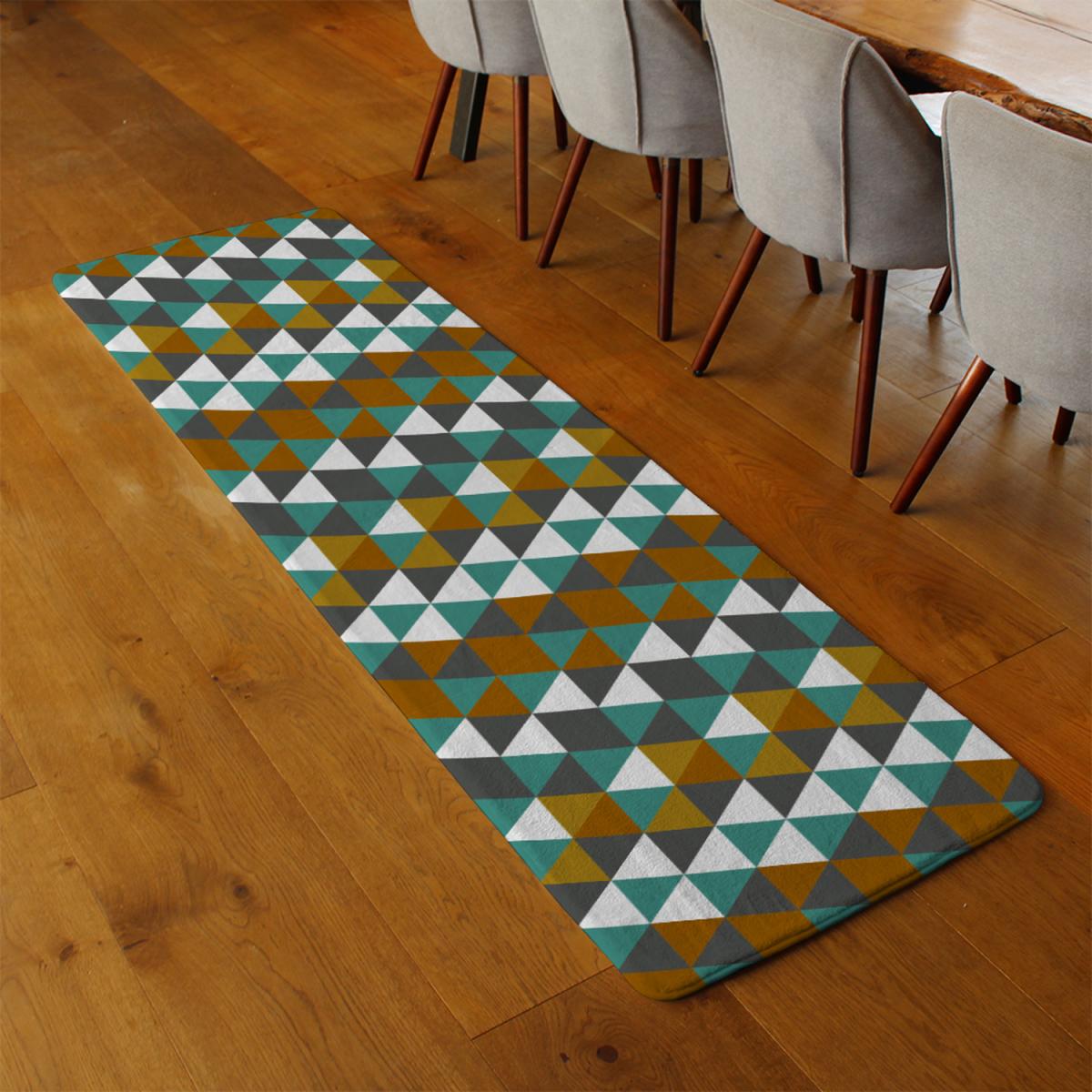 Autumn Geometric Triangles Runner Rug - Green – image 3