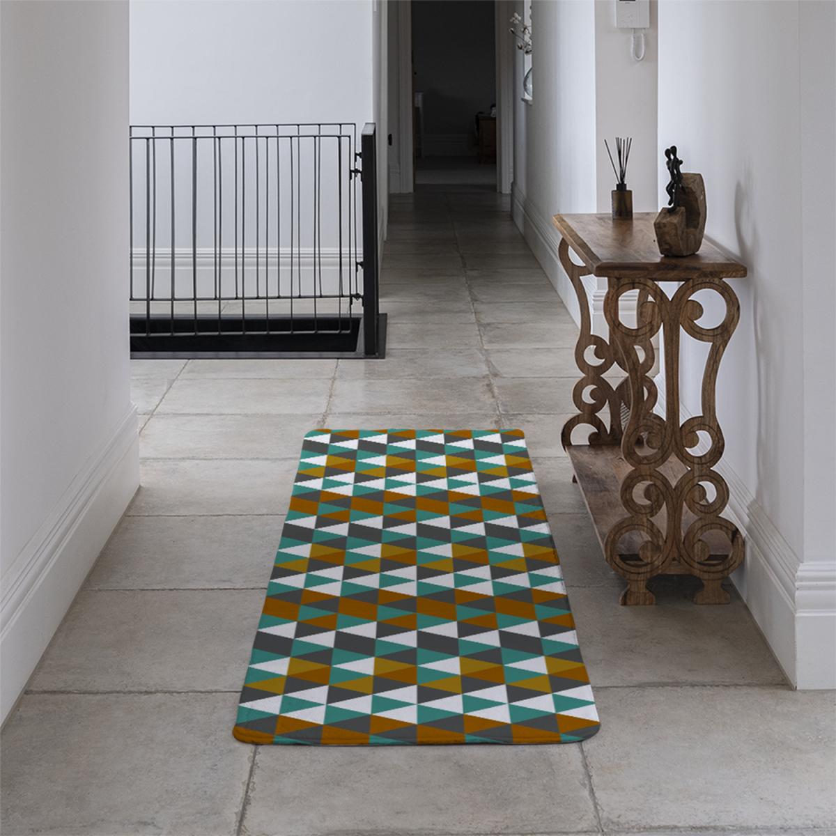 Autumn Geometric Triangles Runner Rug - Green – image 4