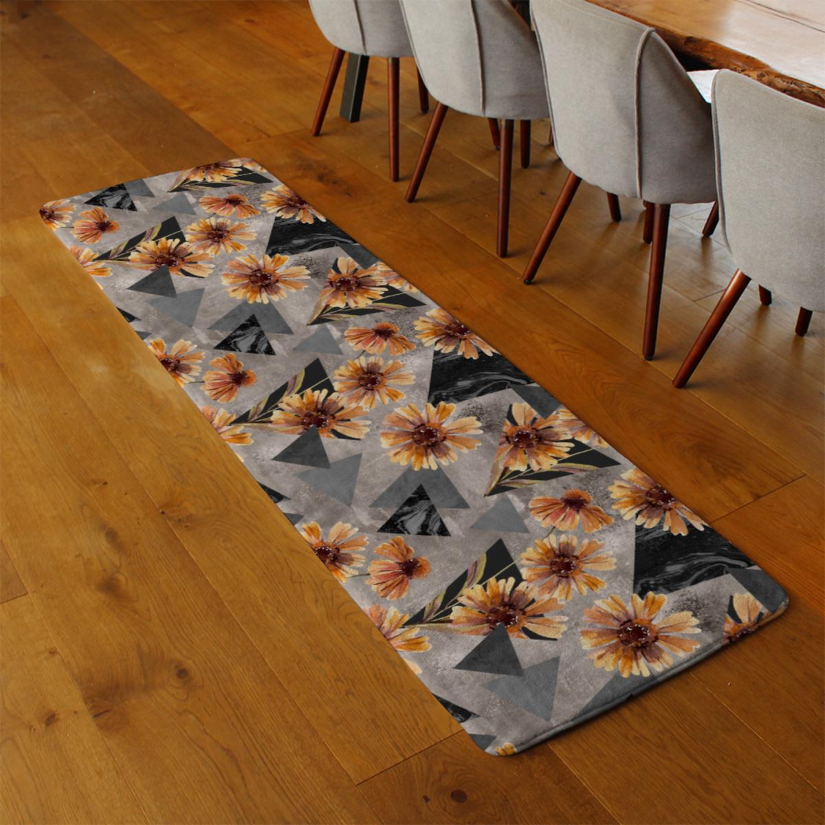Geometric Floral Shapes Runner Rug - Brown – image 3