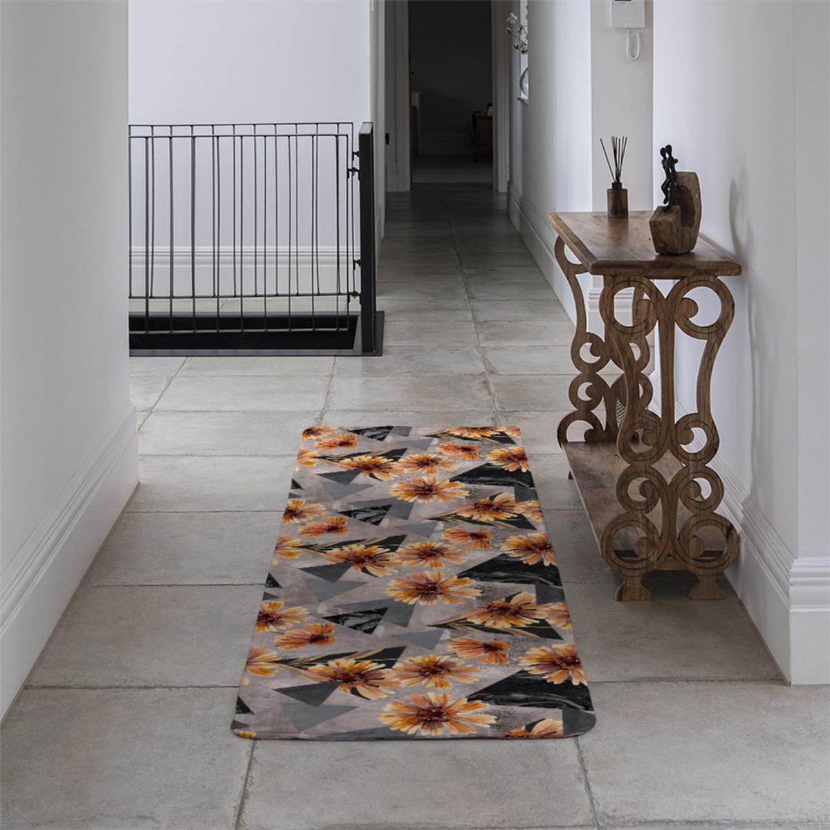 Geometric Floral Shapes Runner Rug - Brown – image 4