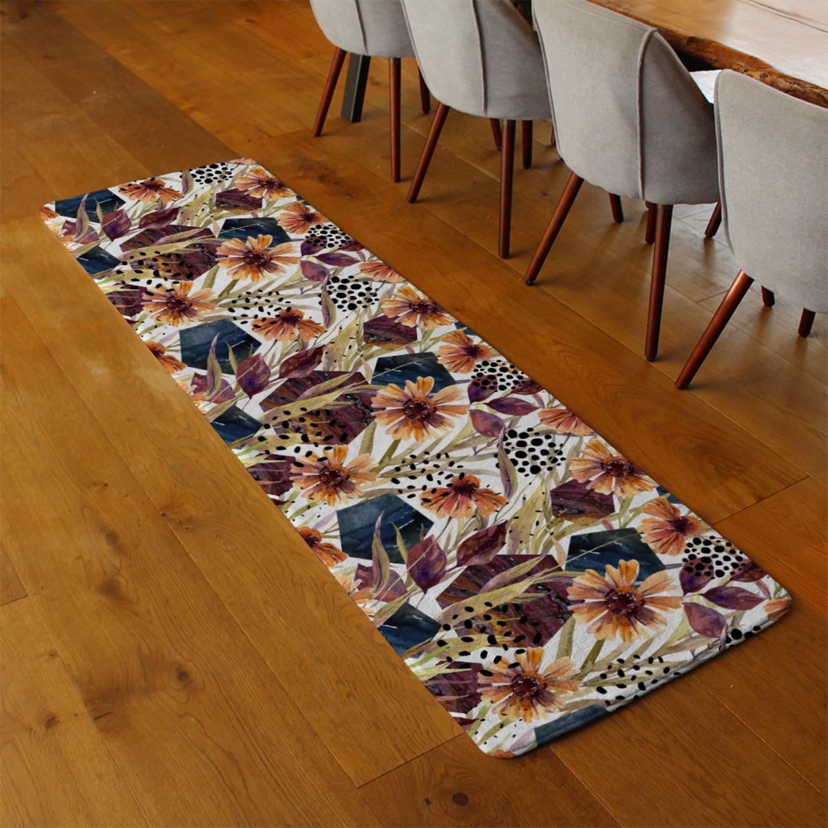 Autumn Geometric Flowers Runner Rug - Brown – image 3
