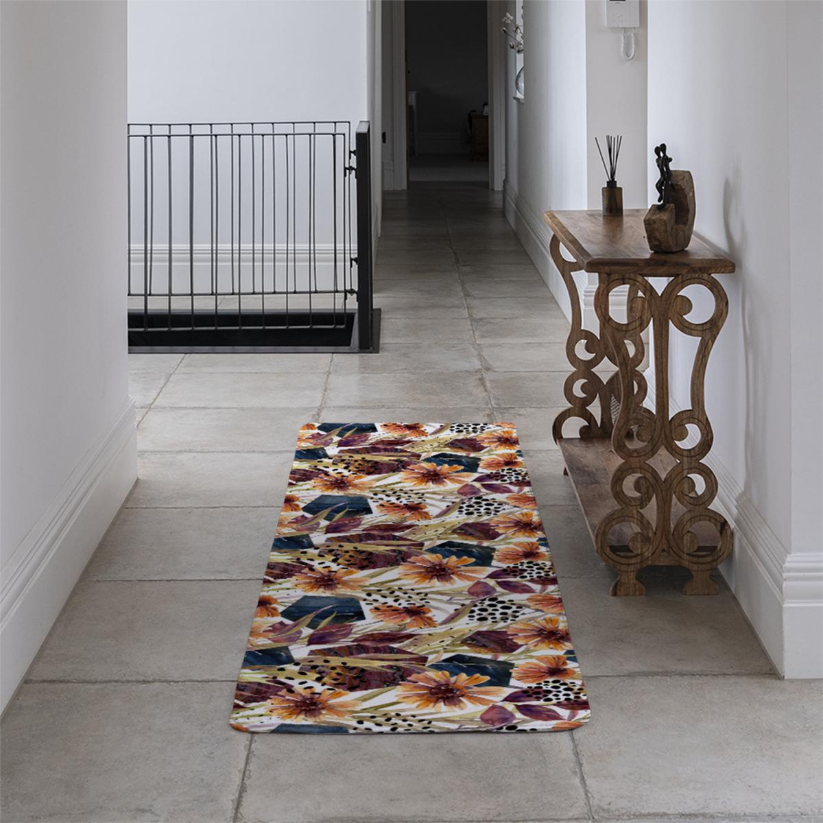 Autumn Geometric Flowers Runner Rug - Brown – image 4