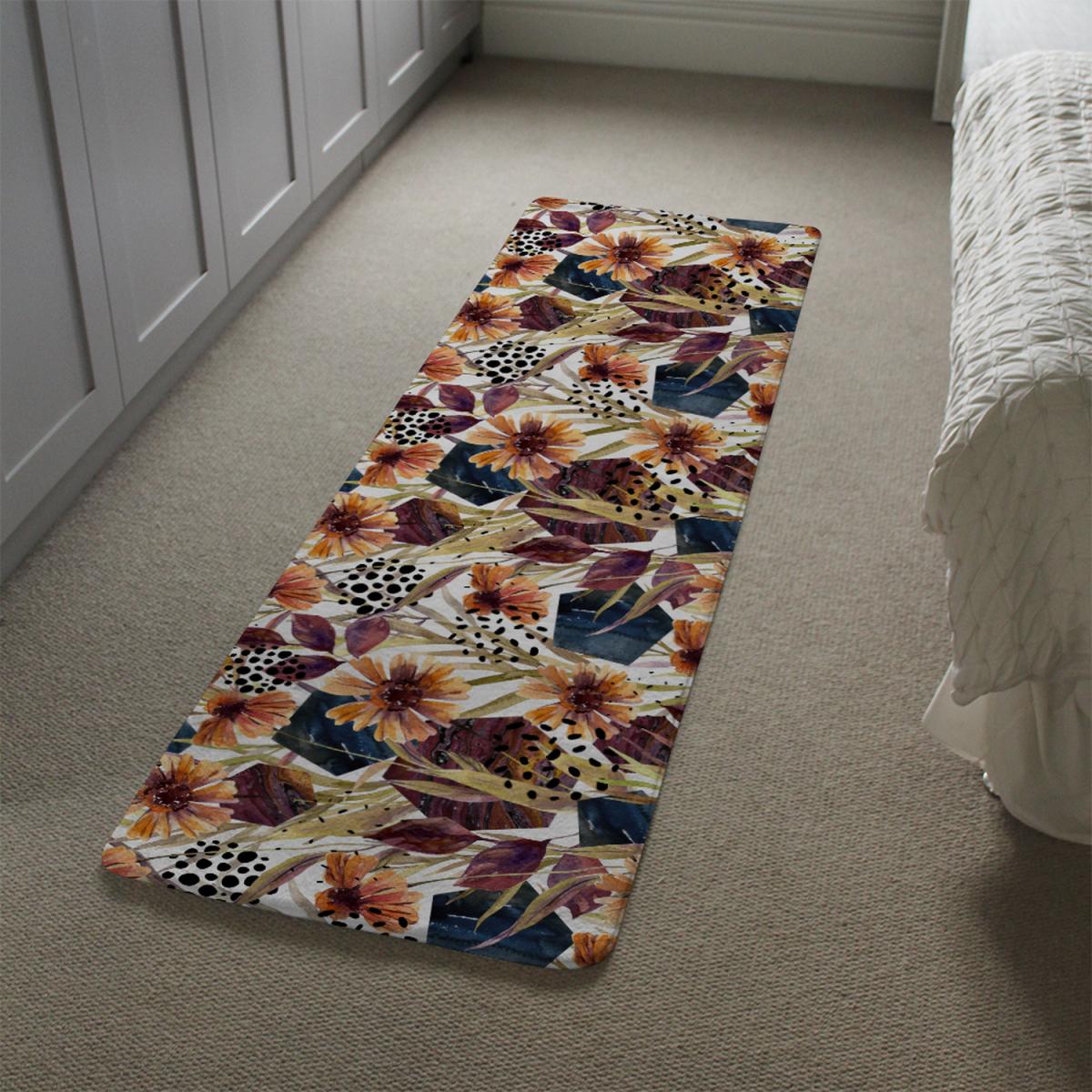 Autumn Geometric Flowers Runner Rug - Brown – image 1