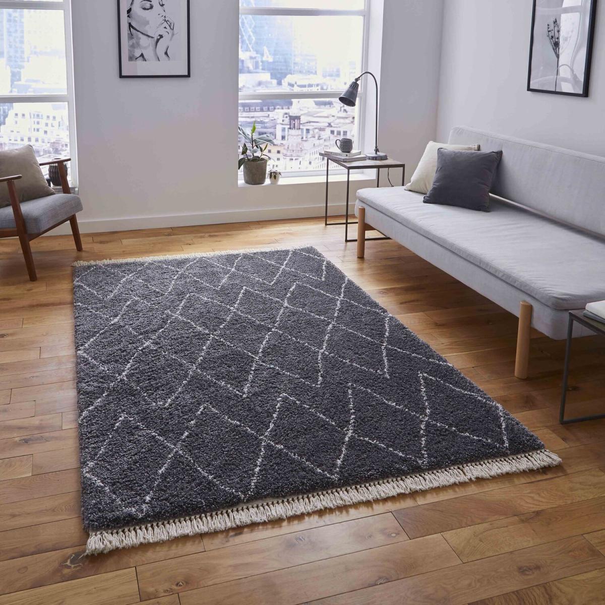Grey Soft Moroccan Shaggy Living Room Rug - Grey / 5kg – image 1