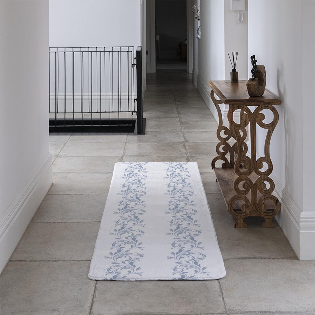 Decorative Swirls And Flowers Runner Rug - Blue – image 4
