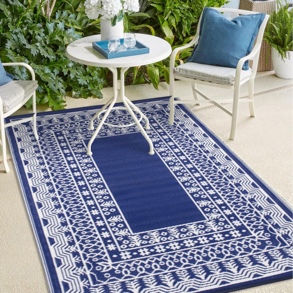 Plastic Outdoor Rug Fresco Dark Blue Cream - Dark Blue/Cream / 180cm – image 1