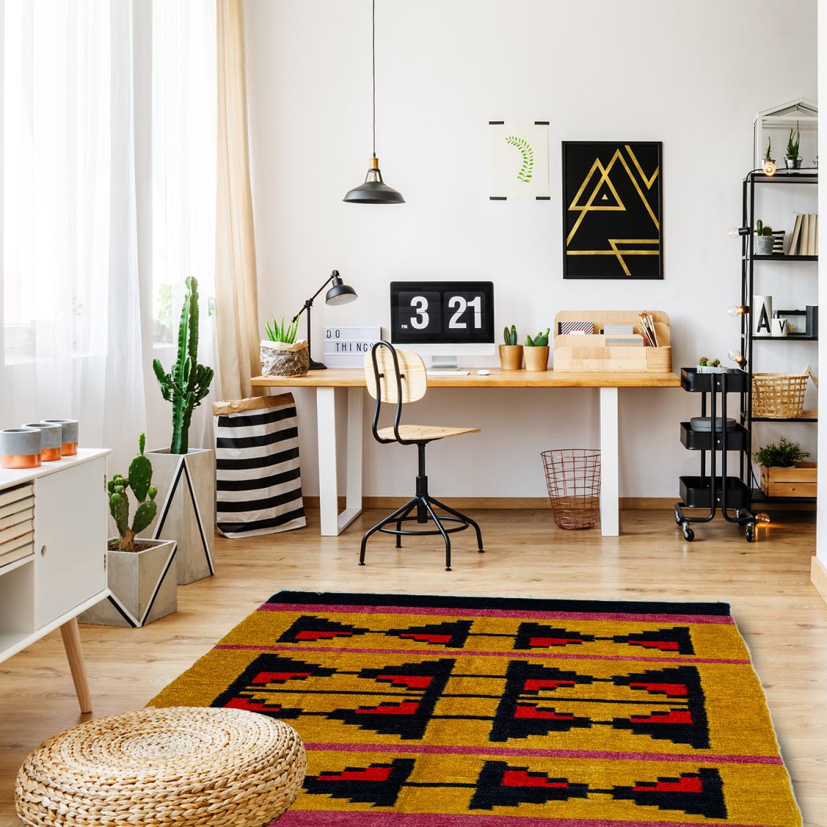 Bordered tribal rug - Yellow – image 1