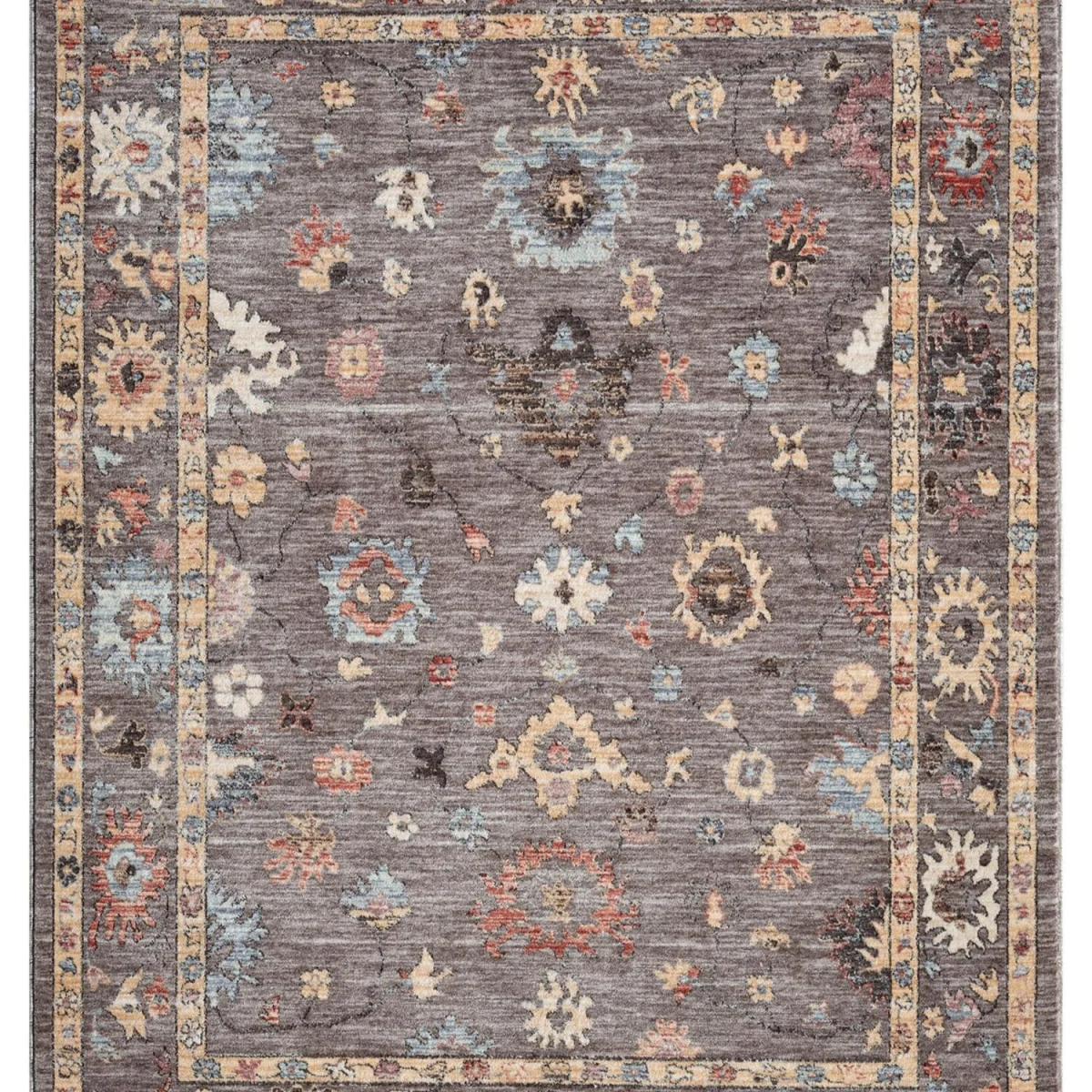 Underfoot Traditional Floral Bordered Indoor Rug Grey 8mm Polyester, Jute Backing - Grey – image 2