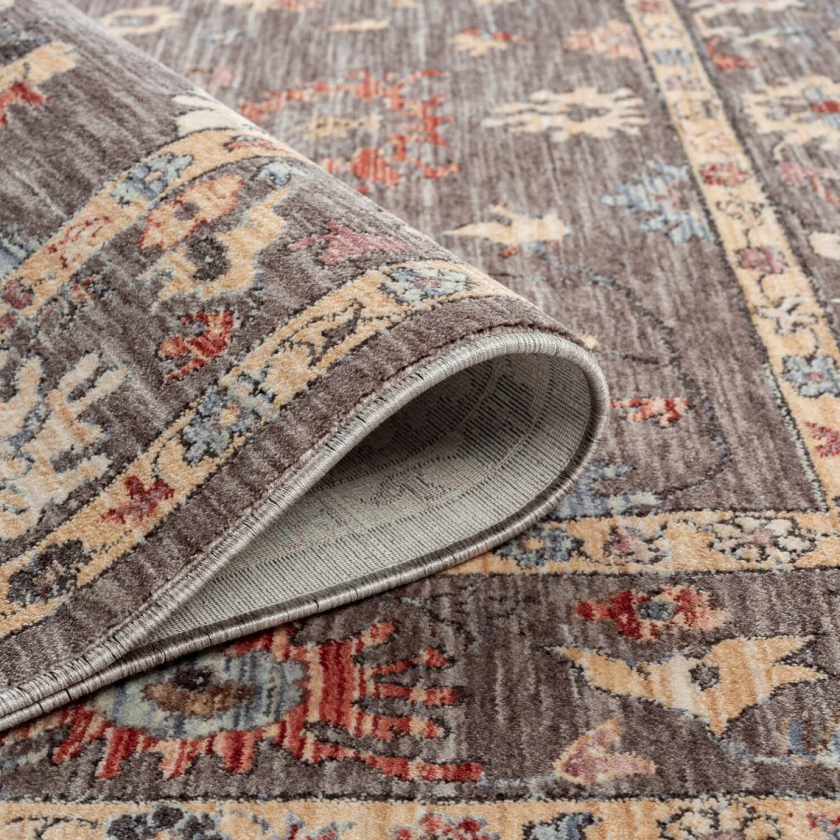 Underfoot Traditional Floral Bordered Indoor Rug Grey 8mm Polyester, Jute Backing - Grey – image 3