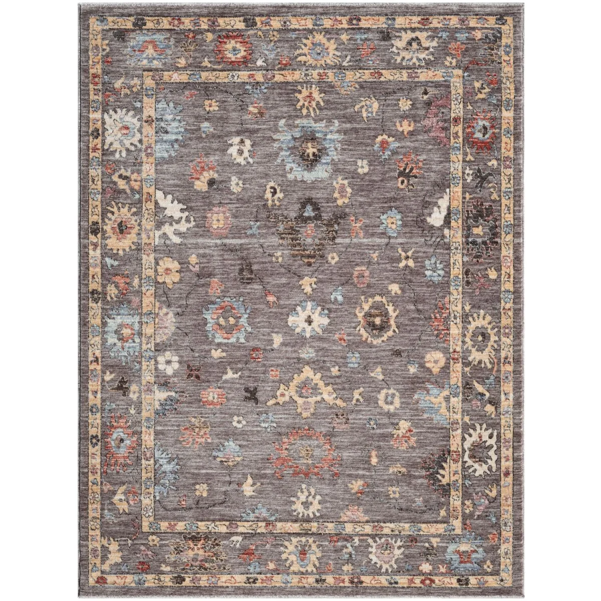 Underfoot Traditional Floral Bordered Indoor Rug Grey 8mm Polyester, Jute Backing - Grey – image 4
