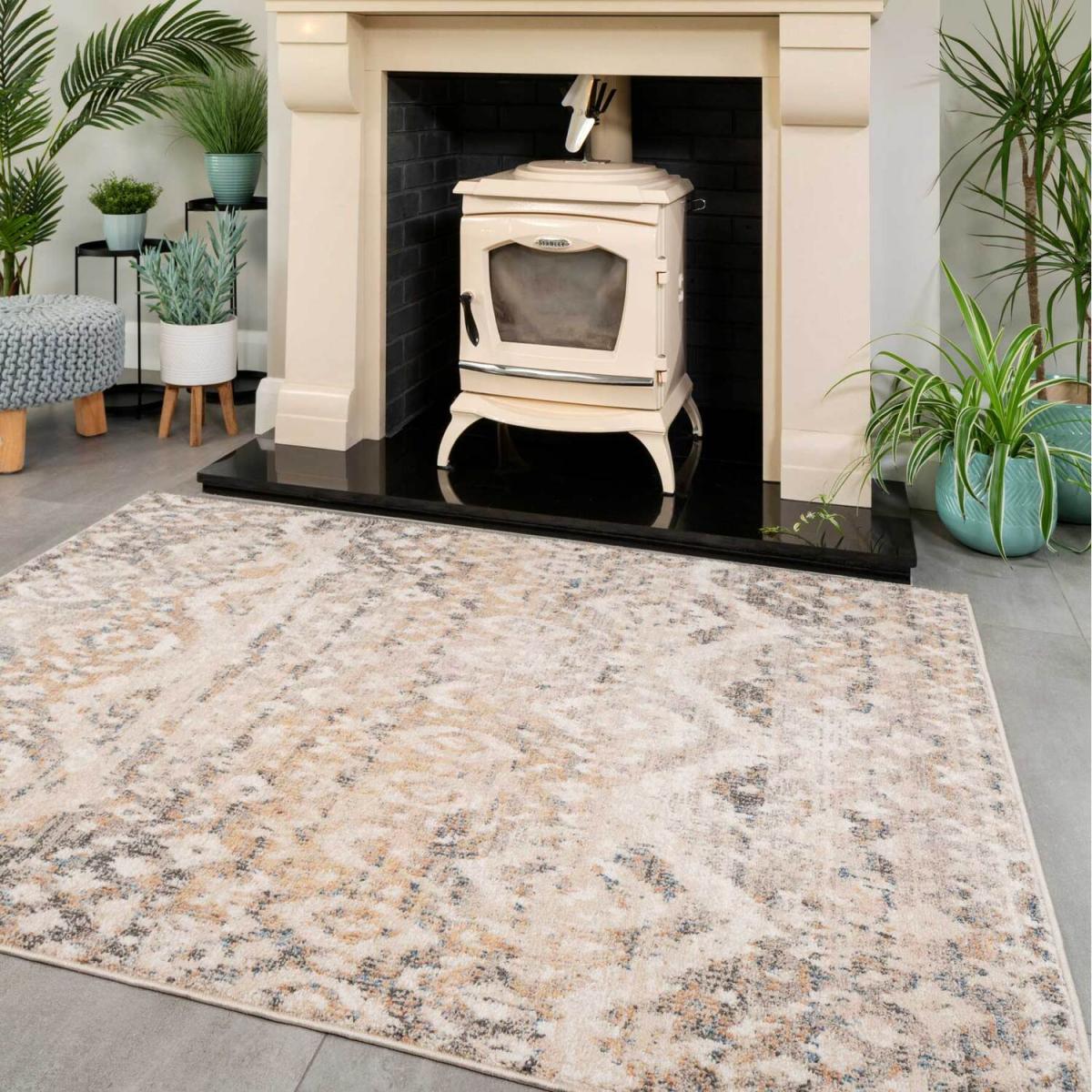 Natural Beige Gold Distressed Diamond Geometric Living Area Rug - Beige / 110 x 60cm – image 2