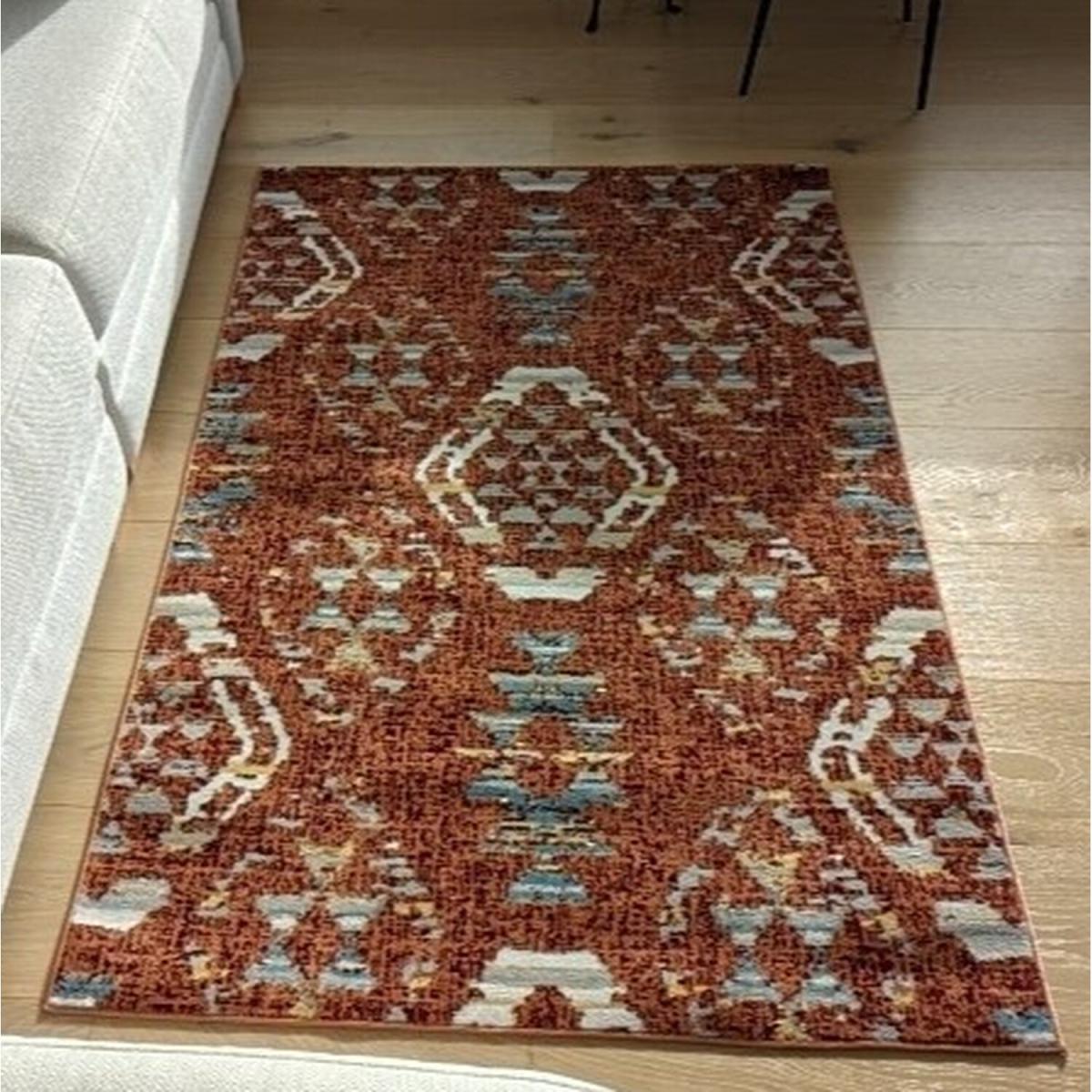 Red and Flecked Blue Tribal Flatweave Area Rug - Cadiz - Red – image 3