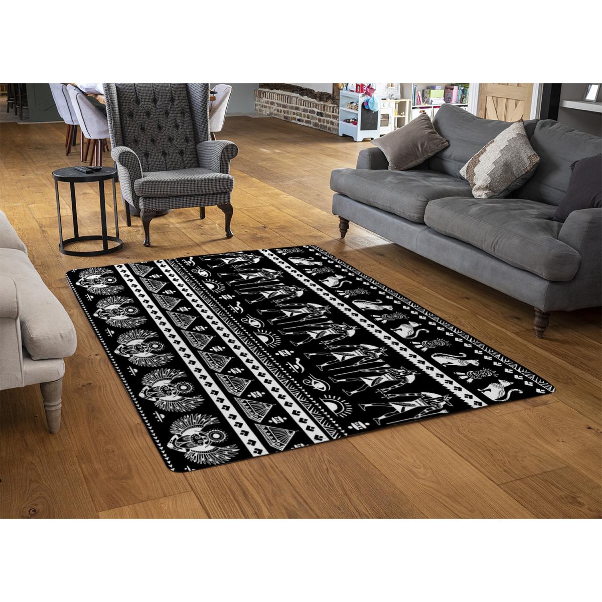 Heiroglyphs On Black Rug - Black / 230cm – image 2