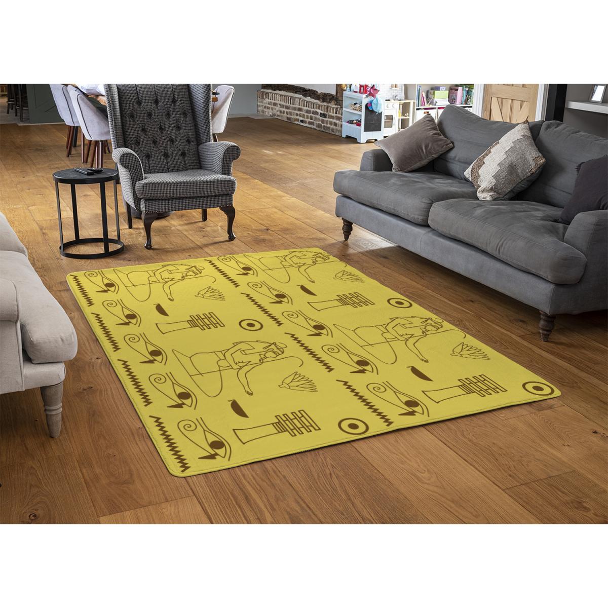 Pattern Of Egyptian Hieroglyphics Designer Rug - Yellow / 200cm – image 2