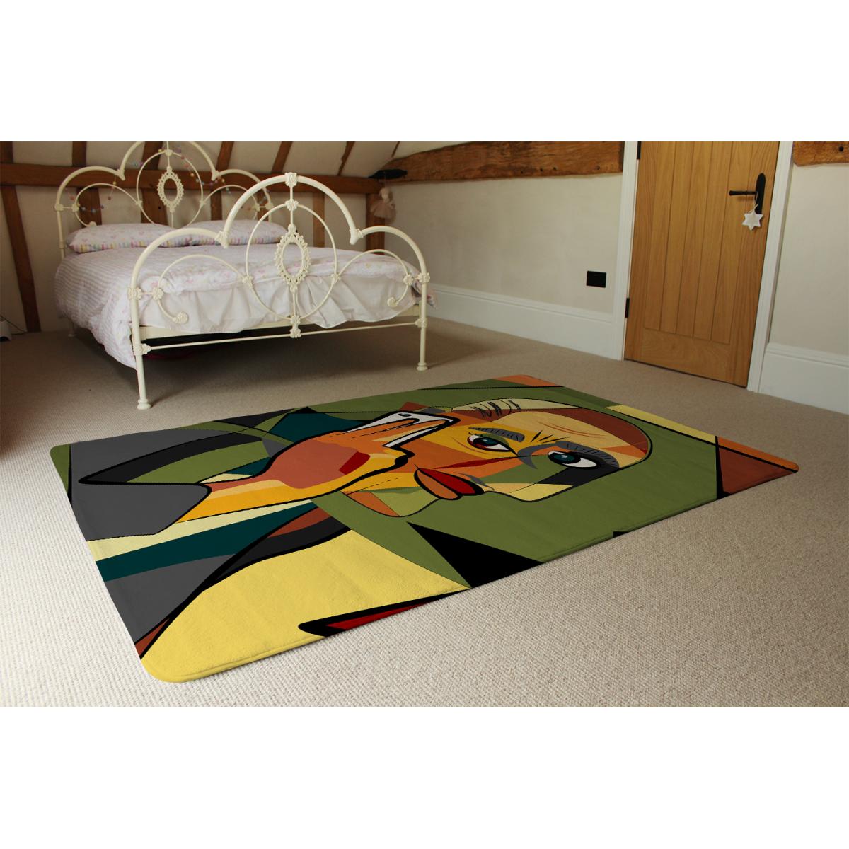 Portrait Cubism Art Style,Man Calls On A Phone Designer Rug - Green / 200cm – image 3