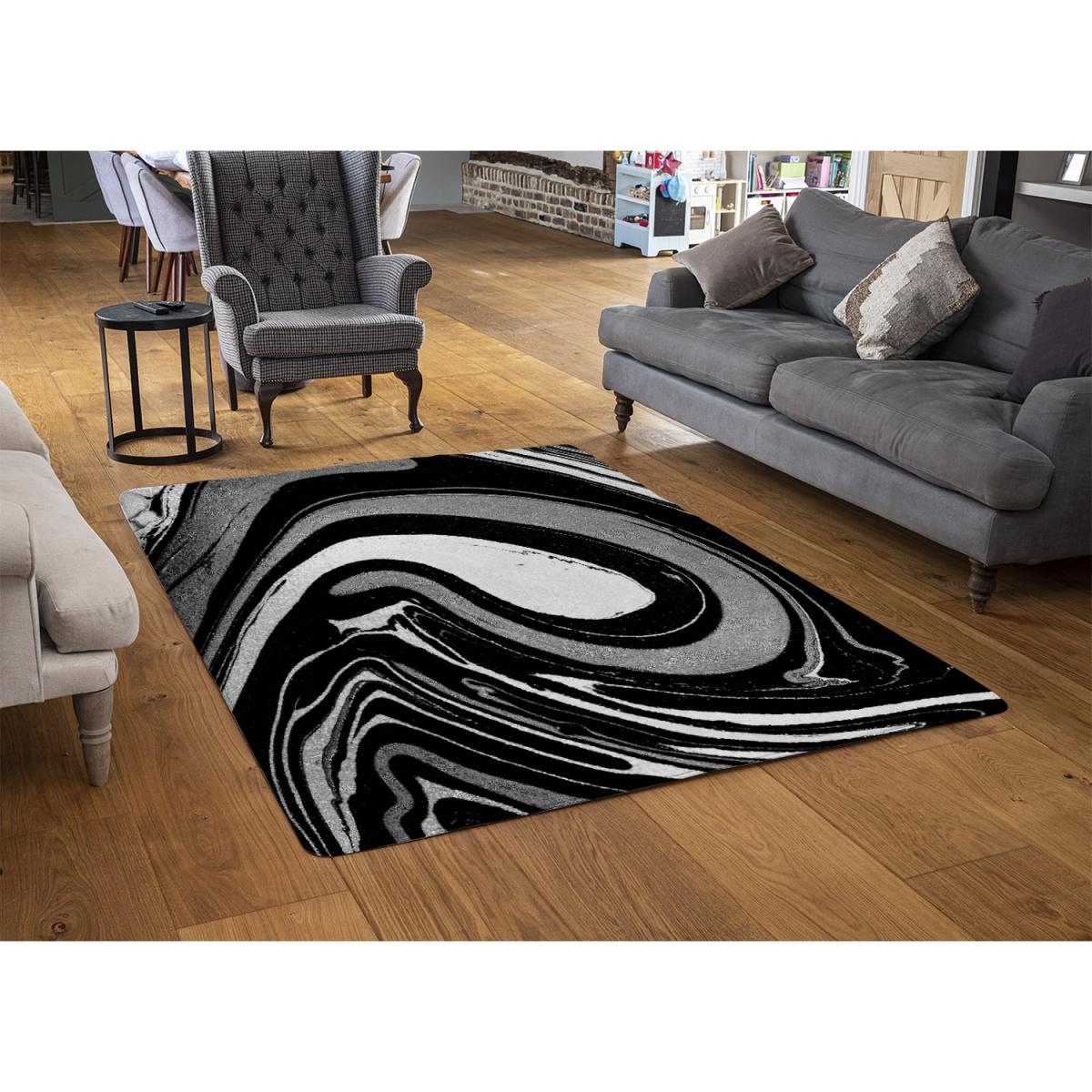 Black Marbled Paint Rug - Black / 230cm – image 3