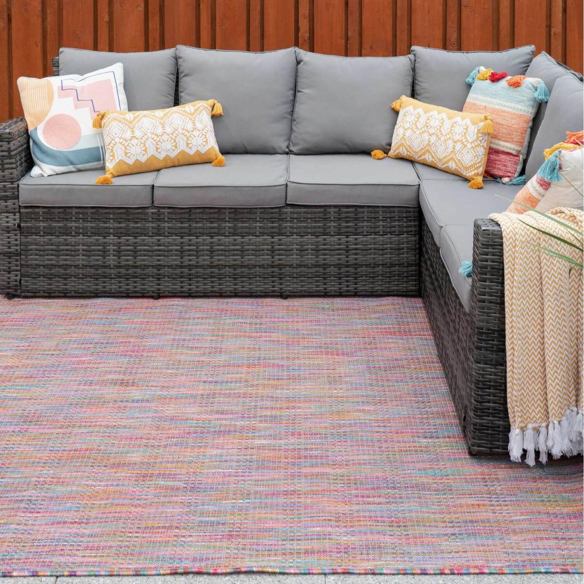 Bright Multicolour Rainbow Durable Mottled Flatweave Indoor Outdoor Area Rug - Multicolour / 290 x 200cm – image 3