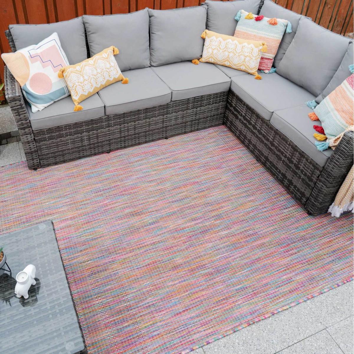 Bright Multicolour Rainbow Durable Mottled Flatweave Indoor Outdoor Area Rug - Multicolour / 290 x 200cm – image 1